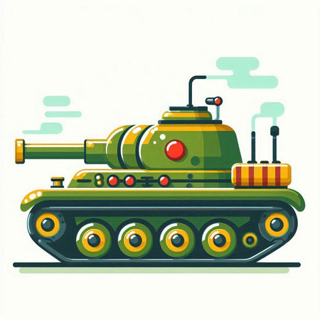 Cartoon military tank isolated on white background. Vector illustration in flat style.のイラスト素材