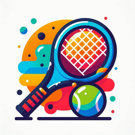 Tennis racket and ball icon on colorful background. Vector illustration.のイラスト素材