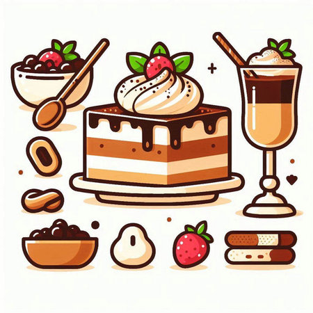 Coffee and desserts icons. Vector illustration in cartoon style.のイラスト素材