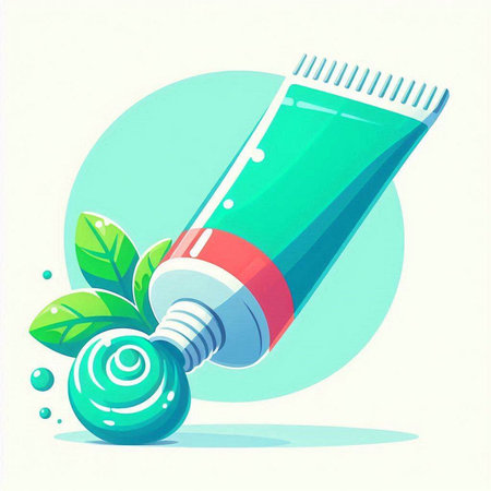 Vector illustration of a toothpaste tube and green leaves on a white backgroundのイラスト素材