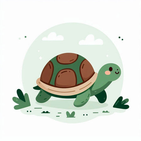 Cute cartoon turtle. Vector illustration in flat style on white background.のイラスト素材