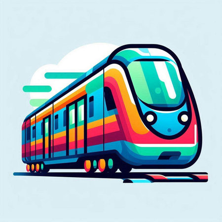 Train. Vector illustration of a modern train on a background of blue sky.のイラスト素材