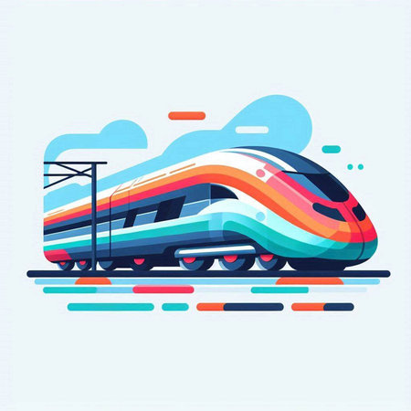 Modern high speed train. Vector illustration. Colorful flat design.のイラスト素材