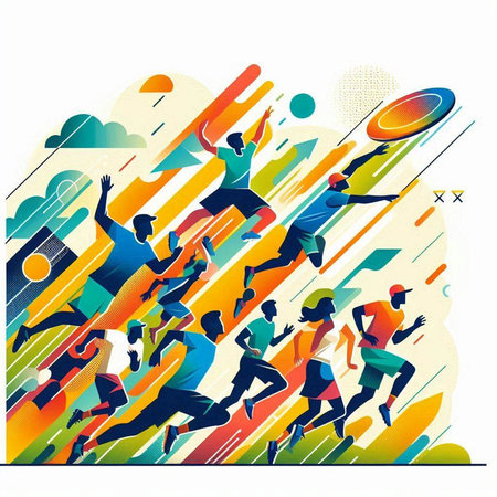 Group of people playing soccer, football, basketball, baseball, basketball, rugby, volleyball, tennis. Vector illustrationのイラスト素材