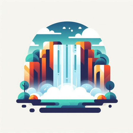 abstract landscape with skyscrapers and clouds. vector illustration.のイラスト素材