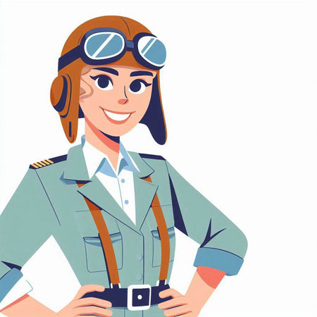 Young woman aviator in helmet and goggles. Cartoon vector illustration.のイラスト素材