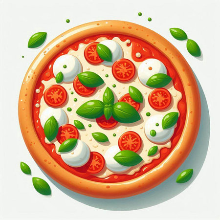 Pizza with mozzarella, tomato and basil. Vector illustration.のイラスト素材