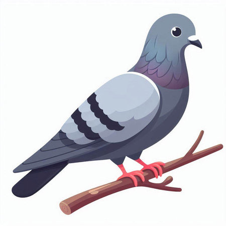 Pigeon on a branch. Vector illustration isolated on white background.のイラスト素材