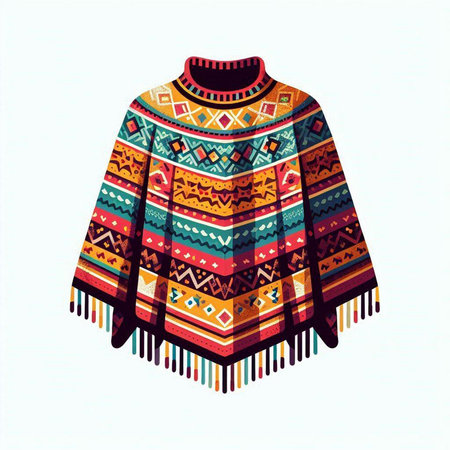 Colorful poncho with ethnic pattern on a mannequinのイラスト素材
