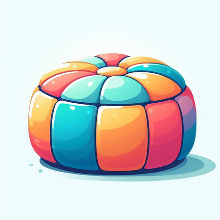 Illustration of a colorful baby pouf on a blue background.のイラスト素材