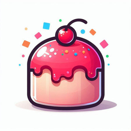 Cake with cherry and confetti on a white background. Vector illustration.のイラスト素材