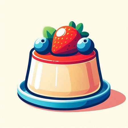 Illustration of a cake with strawberries and blueberries on a white backgroundのイラスト素材