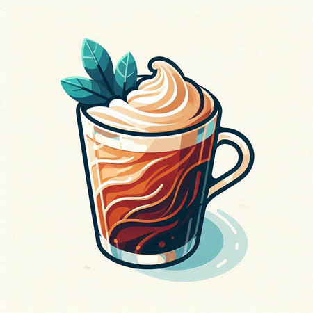 Coffee cup with whipped cream and mint. Vector illustration.のイラスト素材