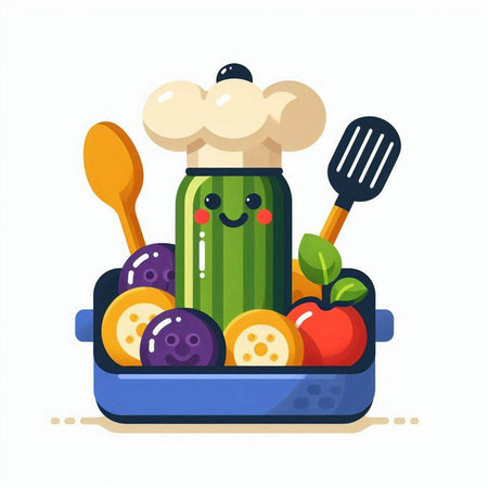 Vegetarian lunch box with vegetables and fruits. Flat style vector illustration.のイラスト素材