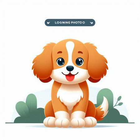 Cute cartoon dog sitting on the ground. Vector illustration isolated on white background.のイラスト素材
