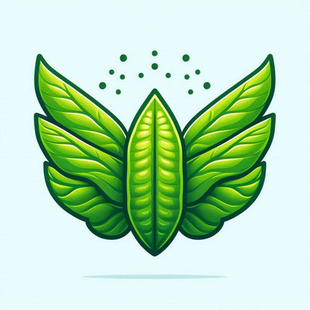 Green leaves on blue background. Vector illustration for your graphic design.のイラスト素材