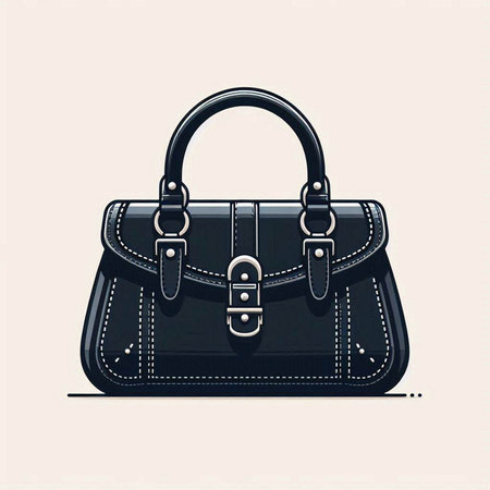 Black leather handbag on a beige background. Vector illustration.のイラスト素材