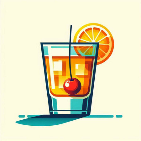 Cocktail with orange and cherry. Vector illustration in flat styleのイラスト素材