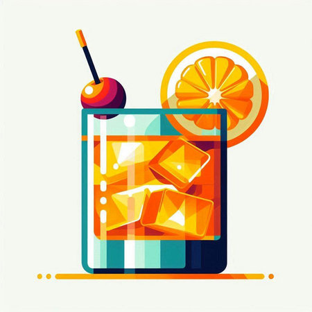 Cocktail with ice, orange and cherry. Vector illustration.のイラスト素材