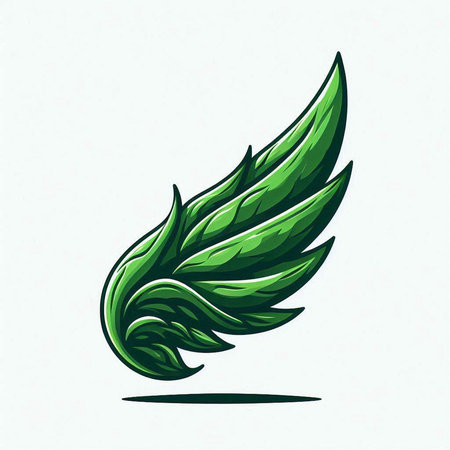 Illustration of a green bird wing isolated on a white background.のイラスト素材