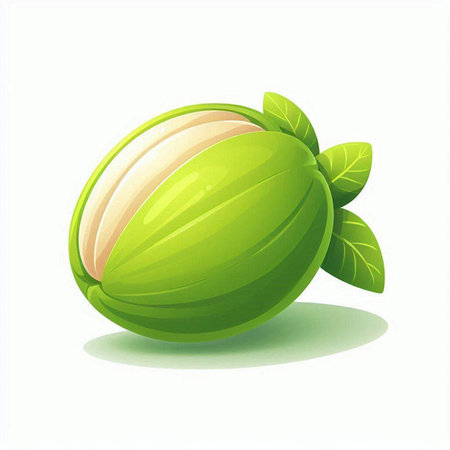 Illustration of fresh green gooseberry with leaves on a white backgroundのイラスト素材