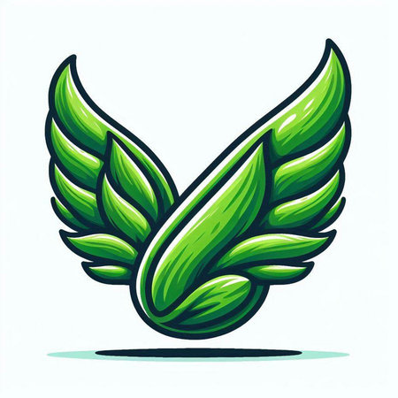 Vector illustration of green wing isolated on white background. Stylized leaf icon.のイラスト素材