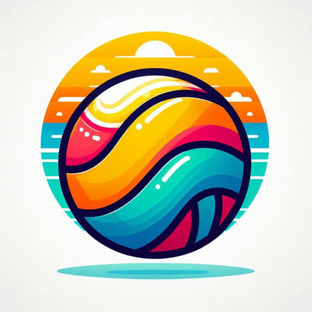 Colorful abstract sphere logo with sun and clouds. Vector illustration.のイラスト素材