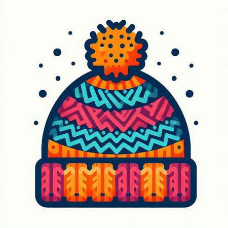 Winter knitted hat with pompon. Colorful vector illustration.のイラスト素材
