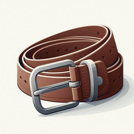 Illustration of a brown belt with metal buckle on a white backgroundのイラスト素材