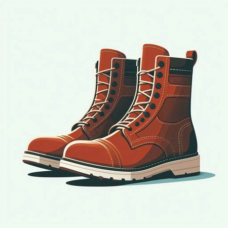 Vector illustration of a pair of old red hiking boots on a white backgroundのイラスト素材