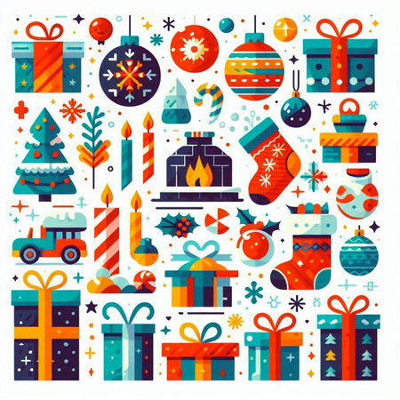 Christmas and New Year elements set. Vector illustration in flat style.のイラスト素材