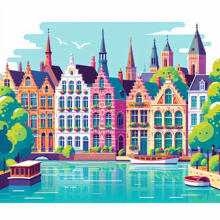 Amsterdam, Holland, Europe. Vector illustration in flat style.のイラスト素材