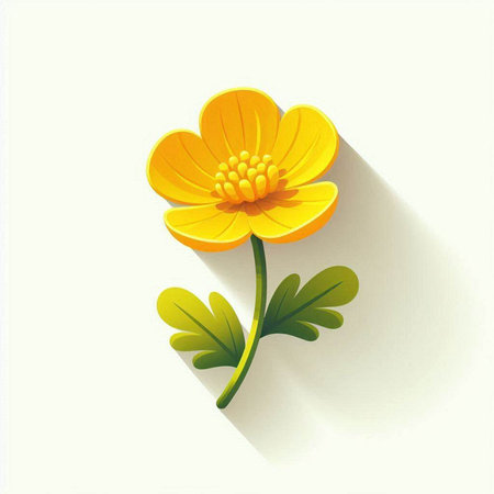 Vector illustration of a yellow flower on a white background with shadow.のイラスト素材