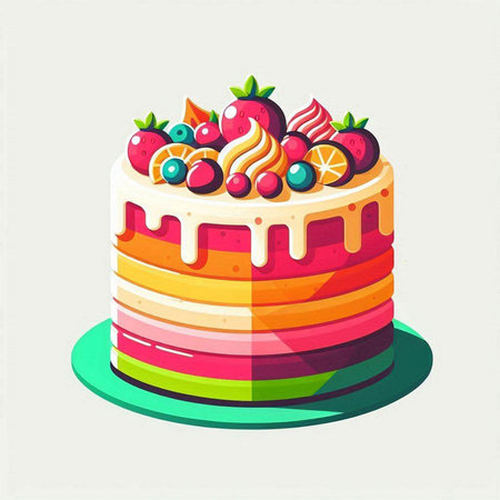 Colorful cake with berries on top. Vector illustration in cartoon style.のイラスト素材