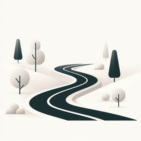 Road in the forest with trees. Vector illustration. Eps 10.のイラスト素材