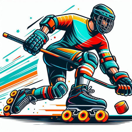 Hockey player on roller skates. Vector illustration in retro style.のイラスト素材