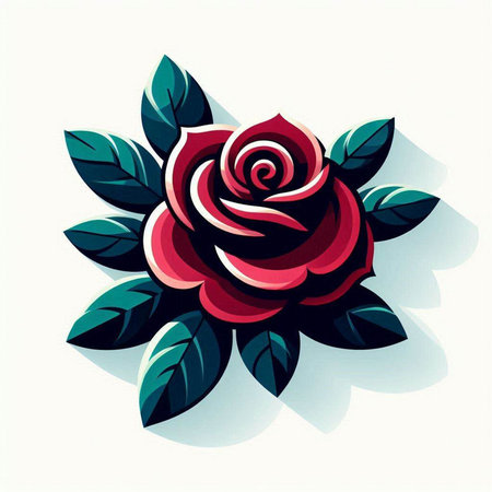 Red rose with green leaves on a white background. Vector illustration.のイラスト素材