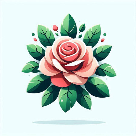 Vector illustration of a red rose with green leaves on a blue backgroundのイラスト素材
