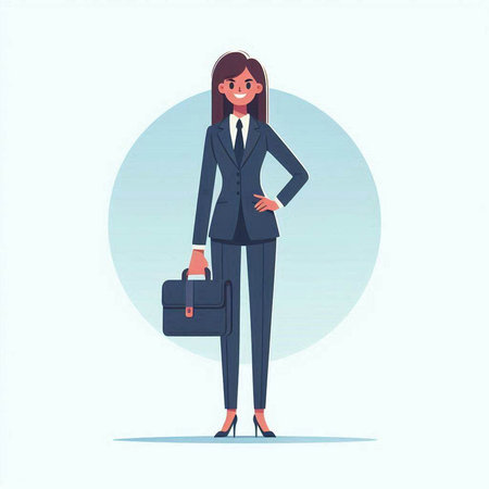 Businesswoman standing with briefcase. Vector illustration in cartoon style.のイラスト素材