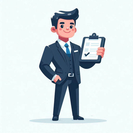 Businessman with clipboard and checklist. Vector illustration in cartoon style.のイラスト素材
