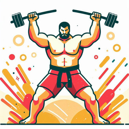 Bodybuilder with a barbell. Vector illustration in retro style.のイラスト素材