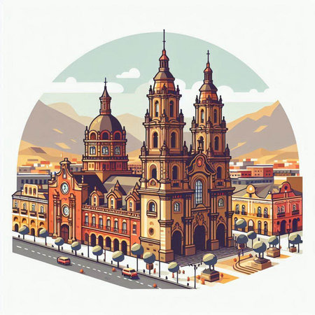Town of Krakow in Poland, Europe. Vector illustration.のイラスト素材