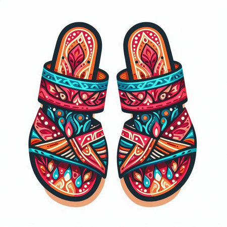 Hand drawn vector illustration of slippers with ethnic ornaments.のイラスト素材