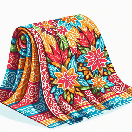 Towel. Hand drawn illustration. Colorful floral pattern.のイラスト素材