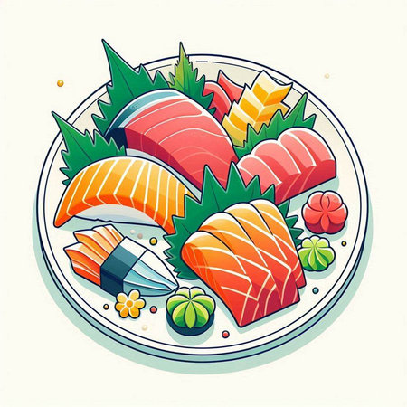 Illustration of japanese food. Sushi on plate.のイラスト素材