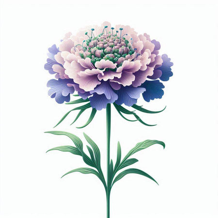 Illustration of blue and pink flower with green leaves on white backgroundのイラスト素材