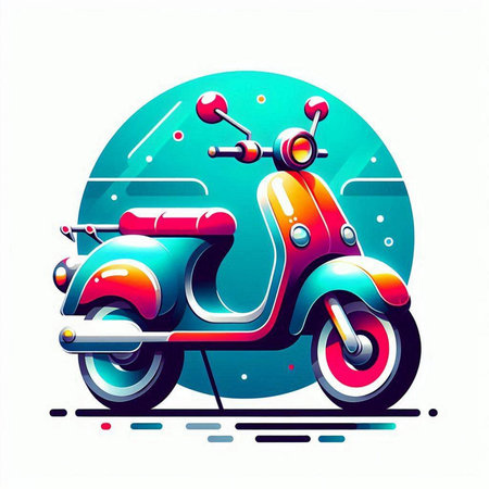 Colorful vintage scooter. Colorful vector illustration on white background.のイラスト素材