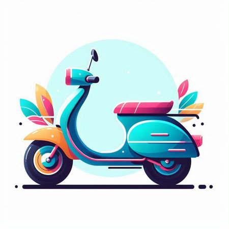 Colorful scooter vector illustration. Flat style design. Vector illustration.のイラスト素材