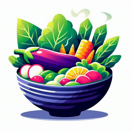 Vegetable salad in a bowl. Vector illustration of healthy food.のイラスト素材