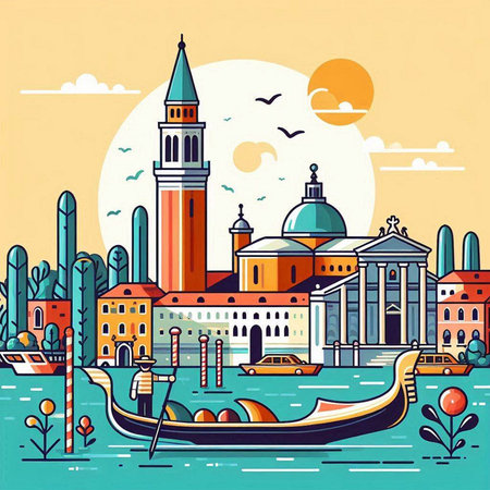 Venice, Italy, vector illustration. Venice is a city in the Venetian Lagoon.のイラスト素材